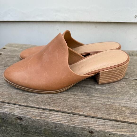 Gibson Latimer Joury Brown Tan Soft Cow Leather Mules Stack Block Heels 8M - Picture 3 of 7